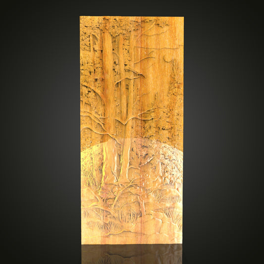 Woodland Scene Relief STL Model for CNC Router - Artcam, Aspire Compatible, Nature Inspired Wood Carving