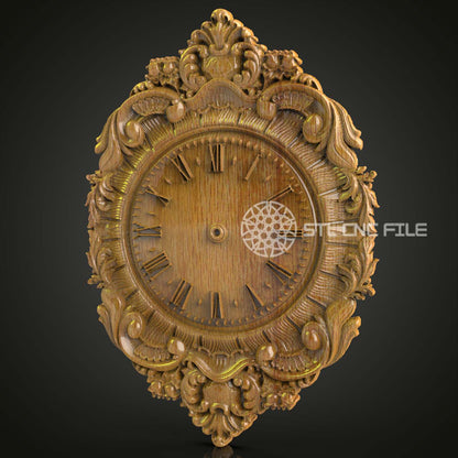 Baroque Style Wall Clock, STL Model, CNC Engravable, Artcam & Aspire Compatible, Elegant Wood Decoration
