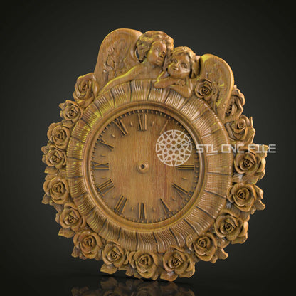 Cherub & Roses Wall Clock STL for CNC Routing, Artcam & Aspire Compatible - Perfect for Wood Art & Decor
