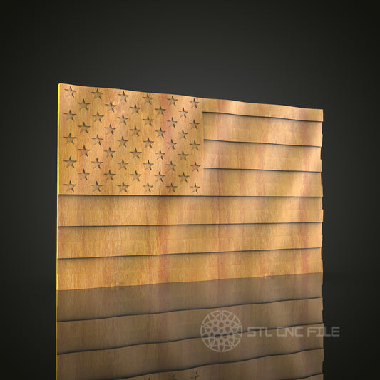 Wavy American Flag STL Model for CNC Router Engraver, Wall Decor Artcam Aspire CNC Files