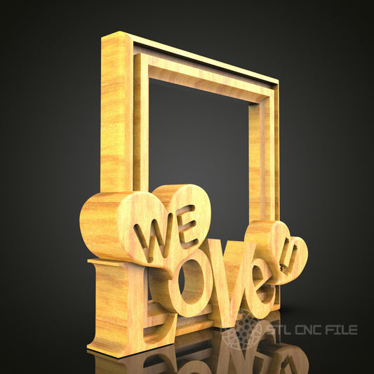 We Love Decorative Photo Frame STL Model for CNC Router, Artcam Aspire Files, Romantic Wall Art