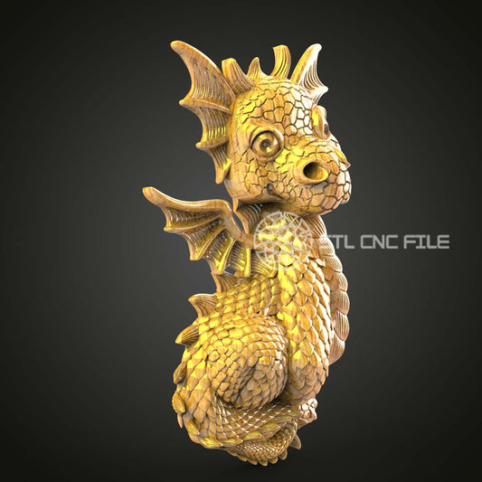 Whimsical Dragon Hatchling STL File, CNC Router Engraving, Artcam Aspire 3D Model, Wood Carving Art, Fantasy Wall Decor, CNC Design