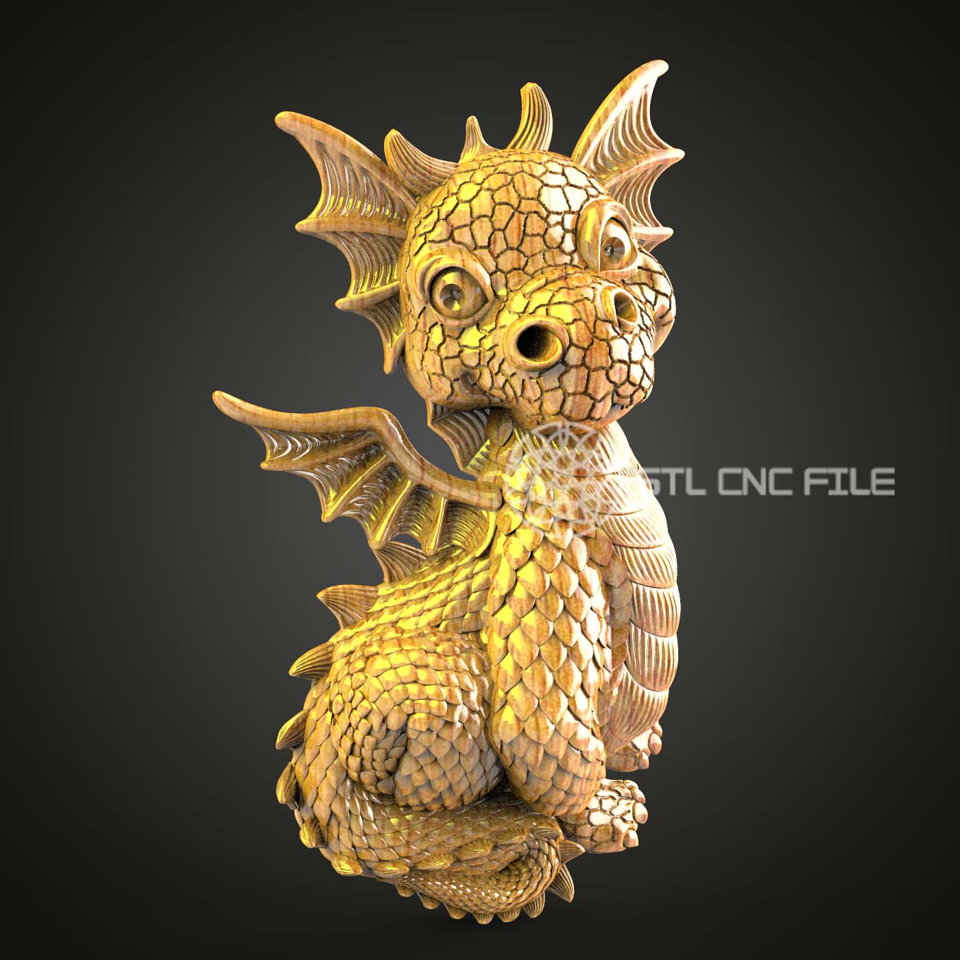 Whimsical Dragon Hatchling STL File, CNC Router Engraving, Artcam Aspire 3D Model, Wood Carving Art, Fantasy Wall Decor, CNC Design