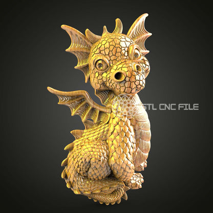 Whimsical Dragon Hatchling STL File, CNC Router Engraving, Artcam Aspire 3D Model, Wood Carving Art, Fantasy Wall Decor, CNC Design