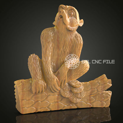 Woodland Sage - Monkey STL Model, CNC Wood Carving File, Artcam/Aspire, Rustic Cabin Decor