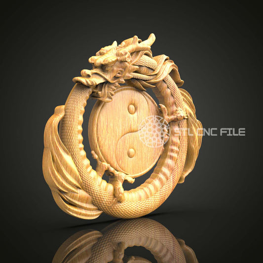 Yin yang dragon Circle STL Model - CnC Engraving, Wood Carving Design, Artcam/Aspire CNC Files, Symbolic Wall Art, Zen Decor, 3D CNC Pattern
