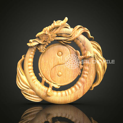 Yin yang dragon Circle STL Model - CnC Engraving, Wood Carving Design, Artcam/Aspire CNC Files, Symbolic Wall Art, Zen Decor, 3D CNC Pattern