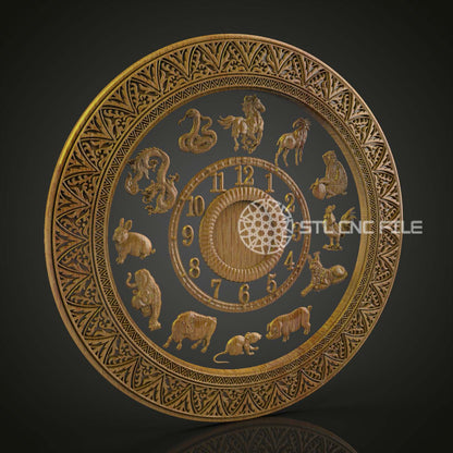 Zodiac Animals Clock STL Model - CNC Router Engraving Files for Astrological Wall Art, Artcam Aspire Compatible