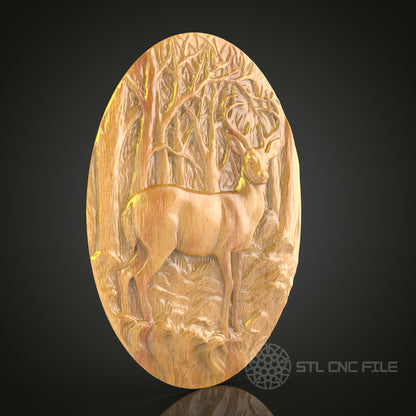 Deer in Forest Relief STL Model for CNC Routers - Artcam, Aspire Files for Wood Art & Wall Decor