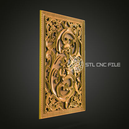 Renaissance Style Rectangular Panel STL File for CNC Router - Intricate Wood Carving Design for Sophisticated Home Decor