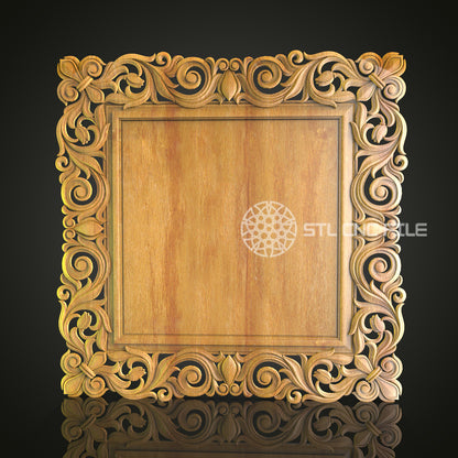 rnate Wooden Frame CNC Engraved - Exquisite Wall Decor, Detailed Floral STL Design