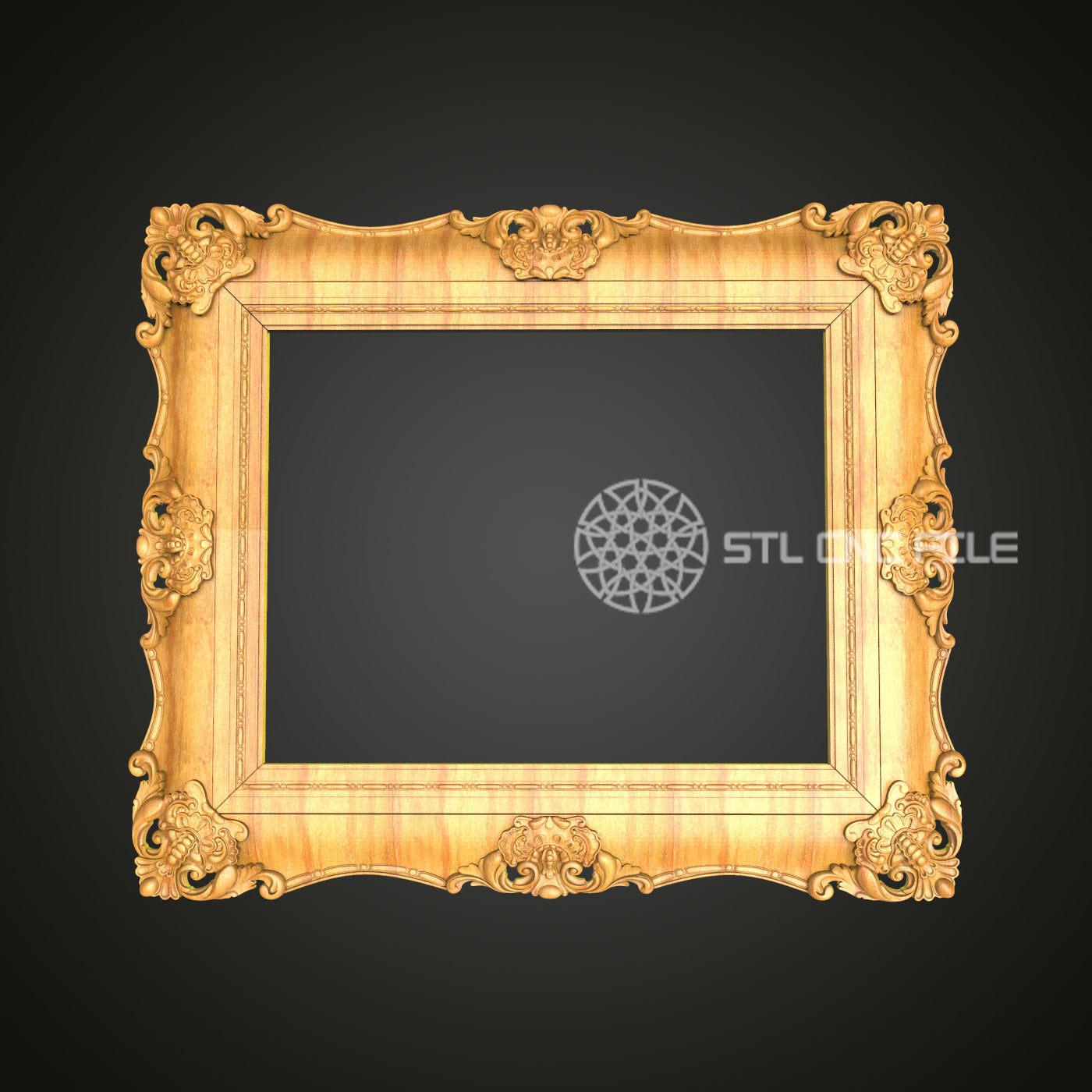 Grand Baroque Wide Mirror Frame STL Model for CNC, Majestic Wall Decor Design