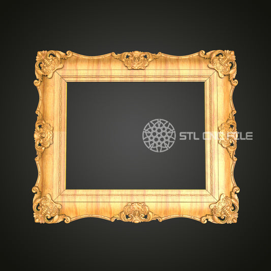 Grand Baroque Wide Mirror Frame STL Model for CNC, Majestic Wall Decor Design