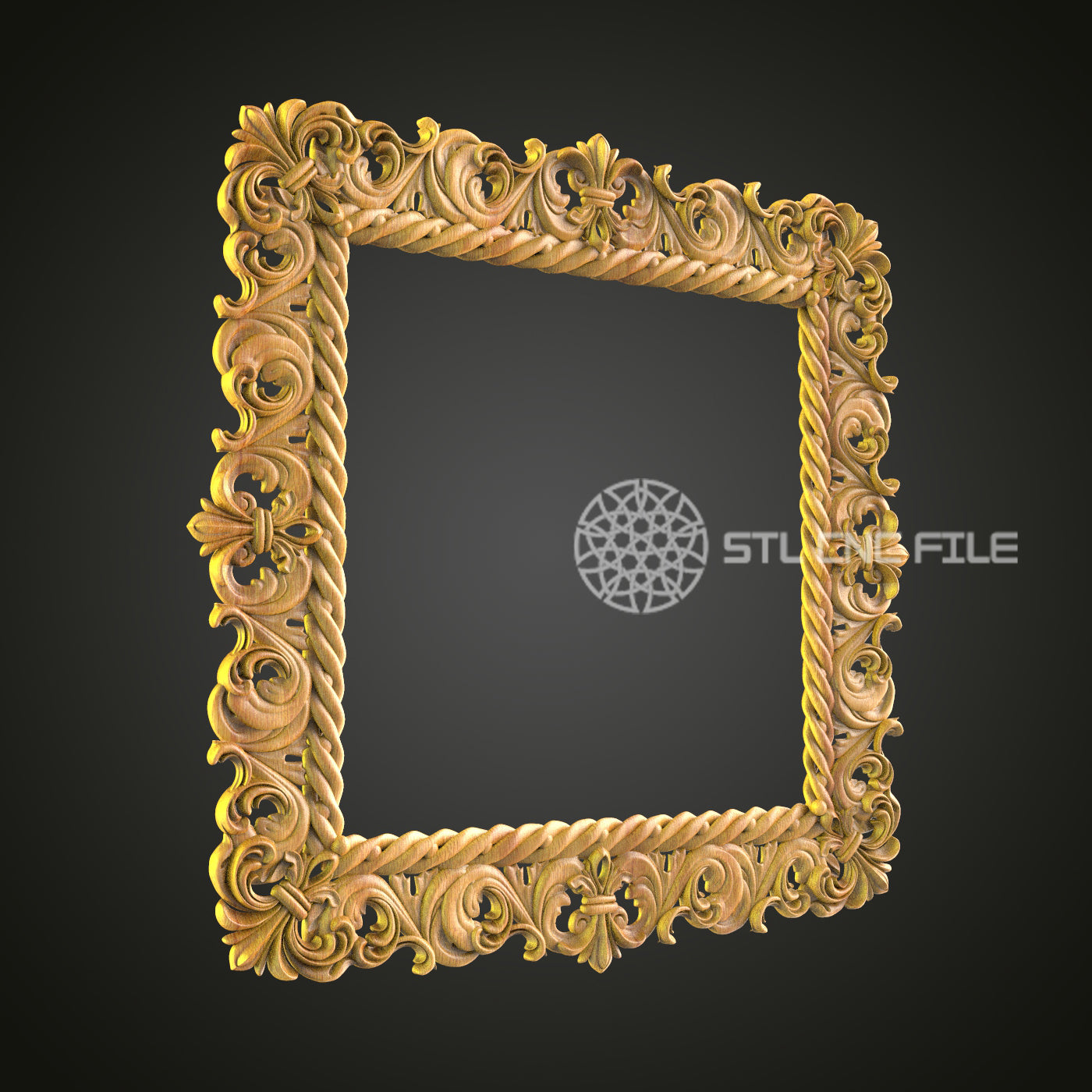 Ornate Renaissance Style Square Mirror Frame STL File, Luxurious CNC Router Art