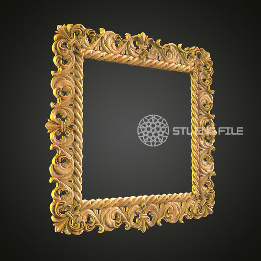 Ornate Renaissance Style Square Mirror Frame STL File, Luxurious CNC Router Art