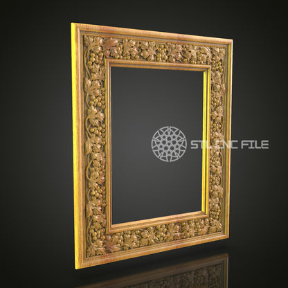 Luxurious Square Grapevine Mirror Frame STL Model, Detailed CNC Router Artwork