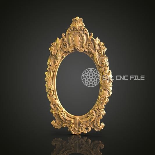 Regal Oval Baroque Mirror Frame STL File, Intricate CNC Router Design for Classic Interiors