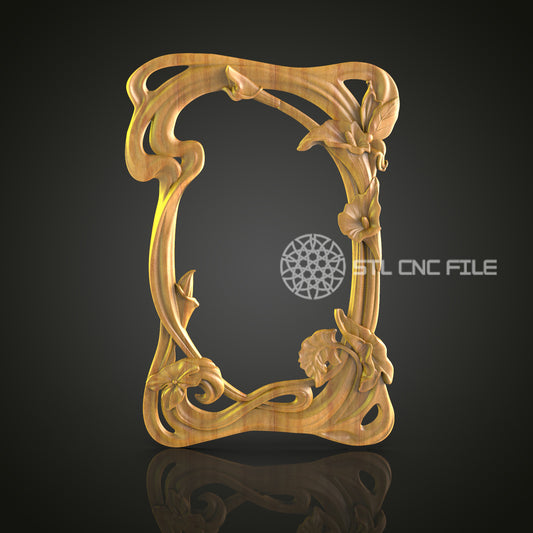 Art Nouveau Floral Vine CNC Engraved Frame - Elegant Wood Carving, Decorative Art Frame