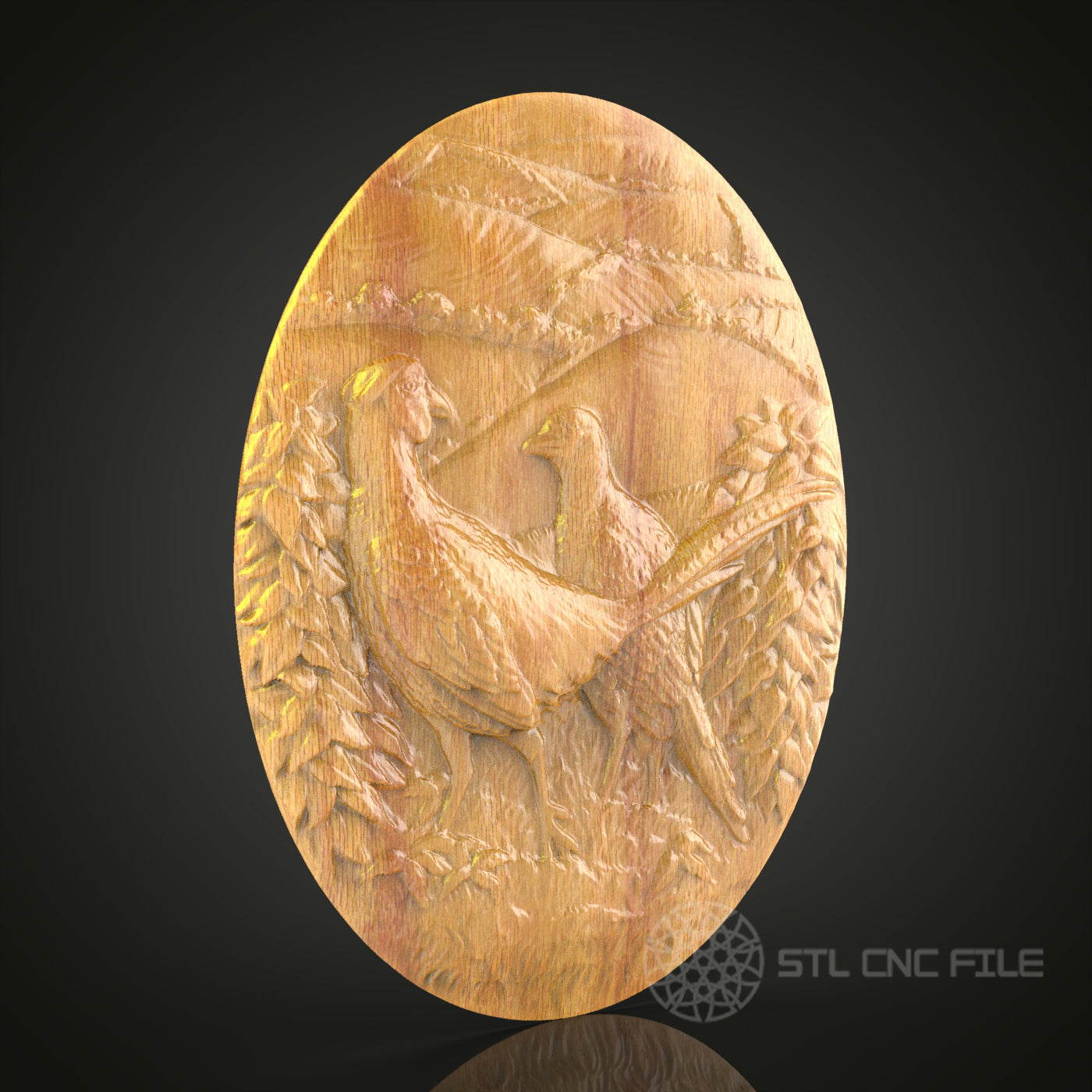 Rustic Pheasants Scene Wood Carving STL File for CNC