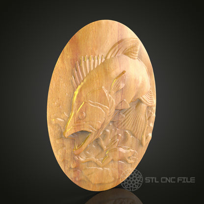 Dynamic Bass Fish CNC Carving STL File for Woodworking