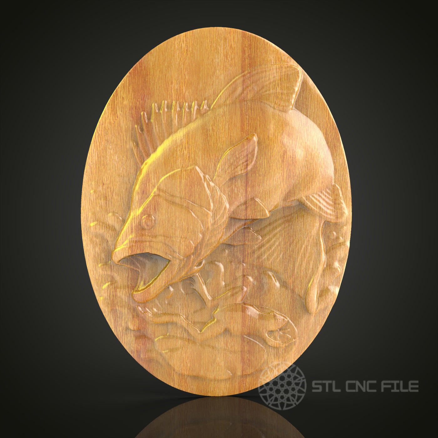 Dynamic Bass Fish CNC Carving STL File for Woodworking