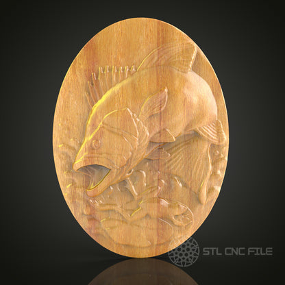 Dynamic Bass Fish CNC Carving STL File for Woodworking