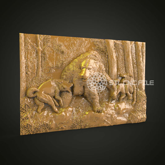 Playful Bear Family 3D STL Model, Ideal for CNC Router Engraving