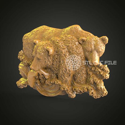 Resting Bears 3D Relief STL Model, CNC Router Engravable