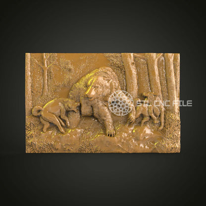 Playful Bear Family 3D STL Model, Ideal for CNC Router Engraving