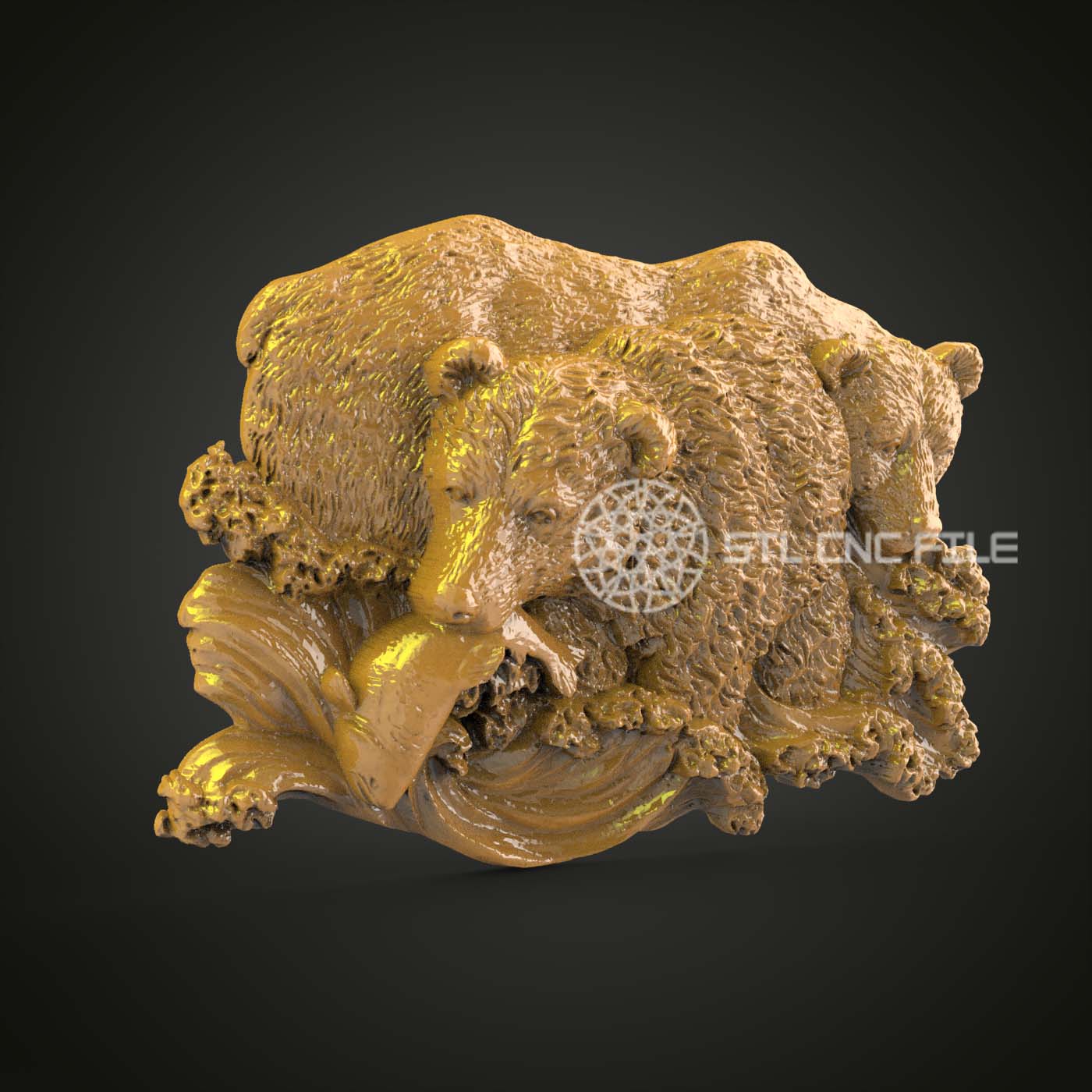 Resting Bears 3D Relief STL Model, CNC Router Engravable