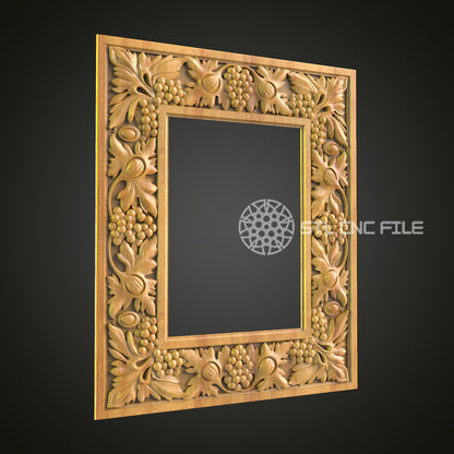 Elegant Fruit and Floral CNC Engraved Frame - Classic Wood Art for Mirror or Picture