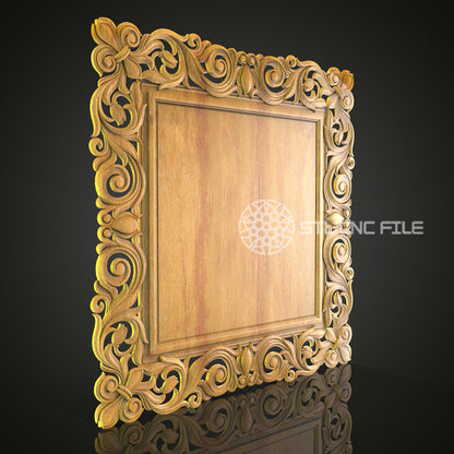 rnate Wooden Frame CNC Engraved - Exquisite Wall Decor, Detailed Floral STL Design