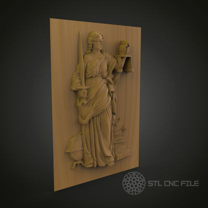 Lady Justice 3D Relief Model, CNC Carving Design, Legal Office Art, Justice Symbol Wall Decor, Woodworking CNC Files, Engraving