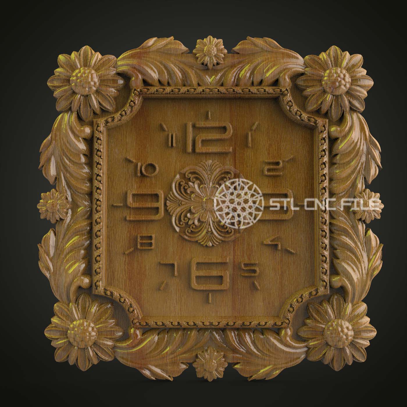 Floral Elegance Clock STL Model for CNC Engraving - Artcam Aspire Files for Botanical Timepiece, Wood Art Wall Decor
