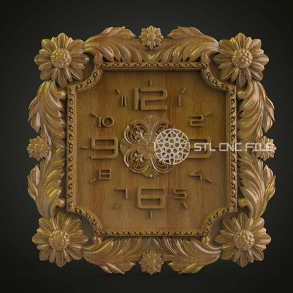 Floral Elegance Clock STL Model for CNC Engraving - Artcam Aspire Files for Botanical Timepiece, Wood Art Wall Decor