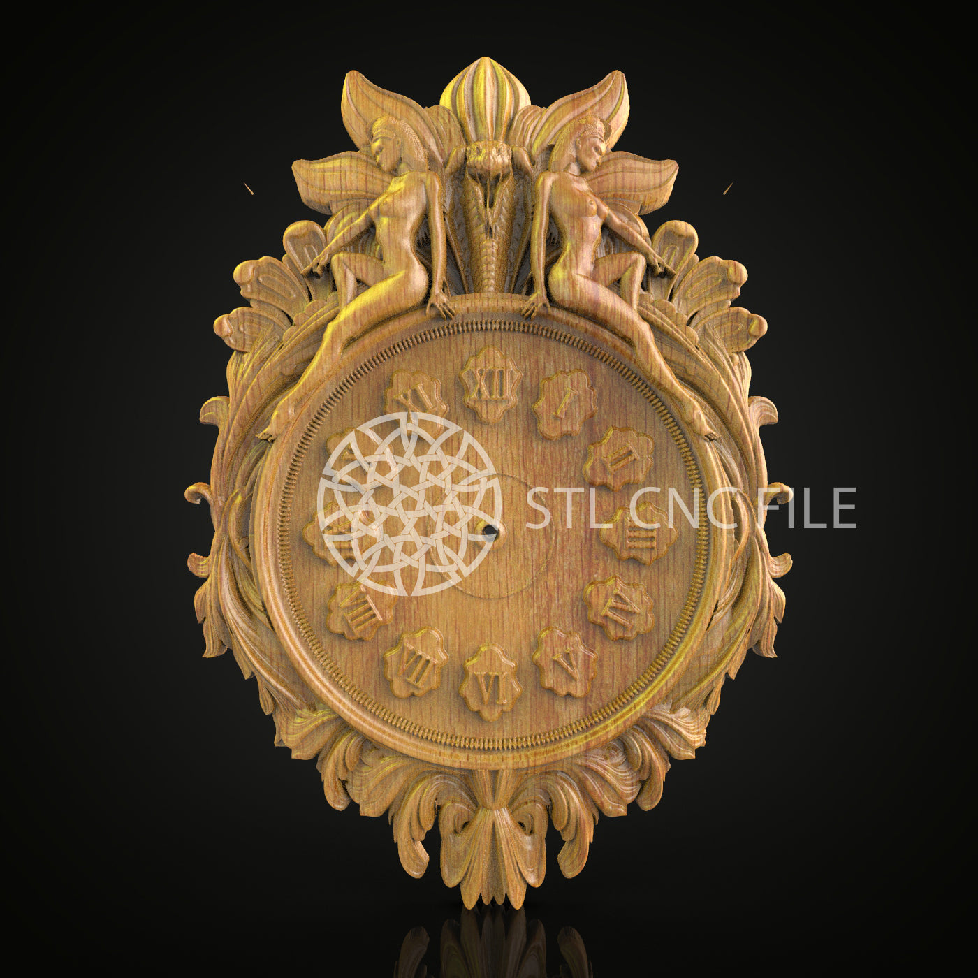 Mystical Fairies Clock STL Model - Router CNC Engraving Files, Artcam and Aspire Wood Art, Wall Hanging, CNC Digital Desig