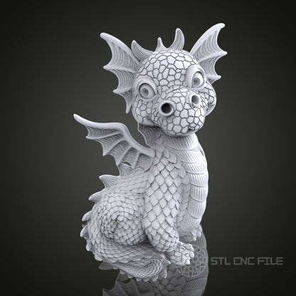 Adorable Dragon 3D Model for CNC Router, Artcam, Aspire, Wall Decor, STL File, Compatible with 3D Printers
