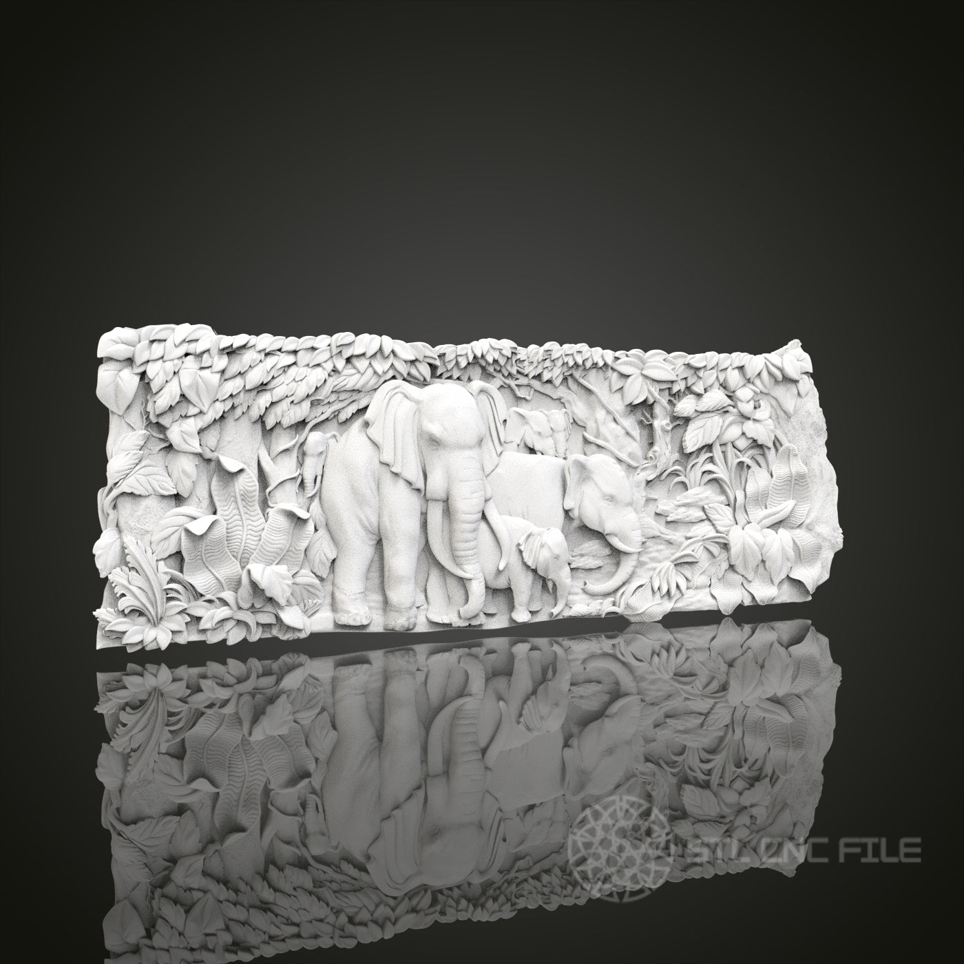 Elephant Family - 3D CNC Engraved Wood Panel, Artcam Aspire STL Model for CNC Router, Wildlife Art