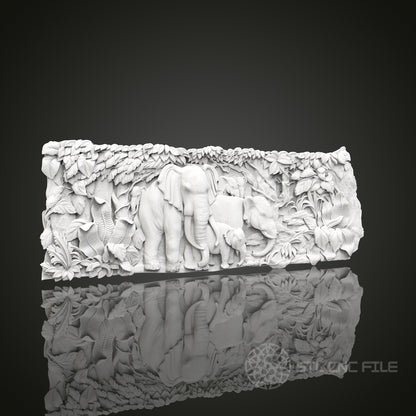 Elephant Family - 3D CNC Engraved Wood Panel, Artcam Aspire STL Model for CNC Router, Wildlife Art