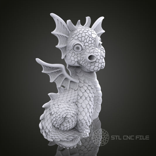 Adorable Dragon 3D Model for CNC Router, Artcam, Aspire, Wall Decor, STL File, Compatible with 3D Printers