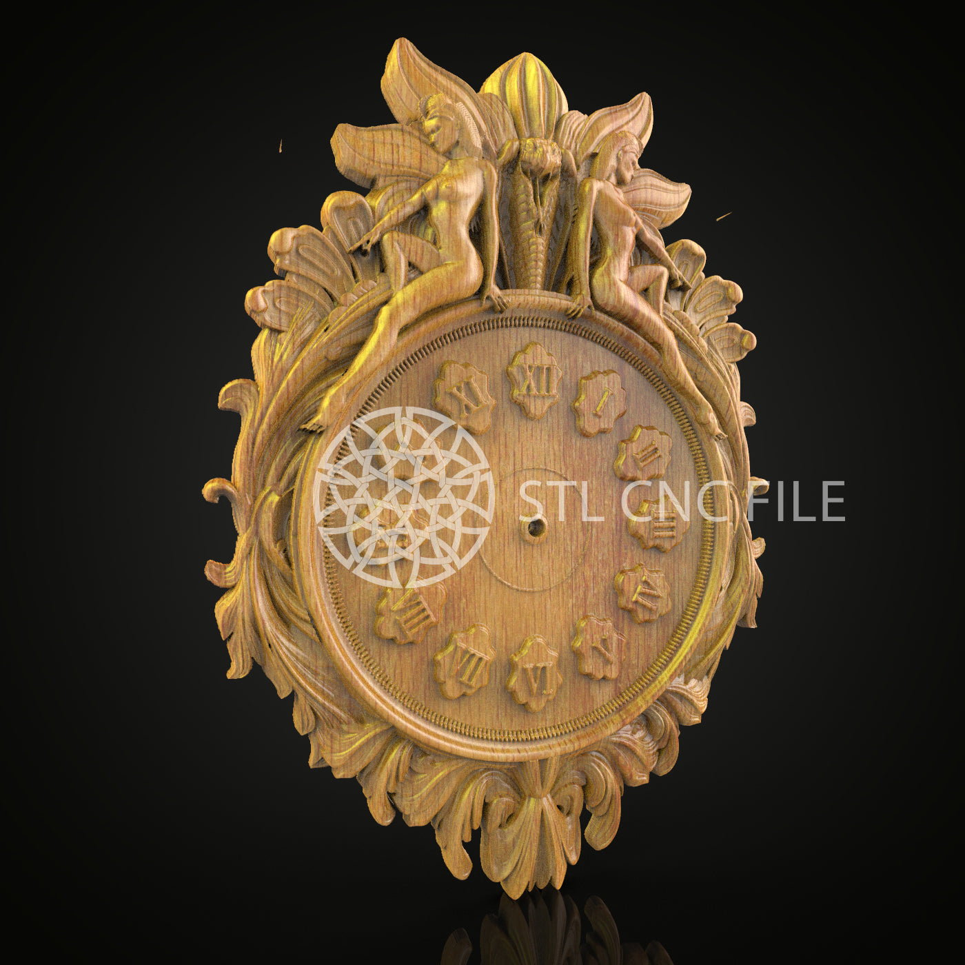 Mystical Fairies Clock STL Model - Router CNC Engraving Files, Artcam and Aspire Wood Art, Wall Hanging, CNC Digital Desig
