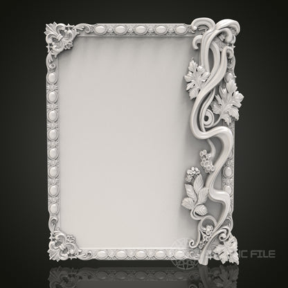 Vine Elegance - Floral Vine 3D CNC Engraved Wood Frame, Artcam Aspire STL Model for CNC Router, Decorative Picture Frame
