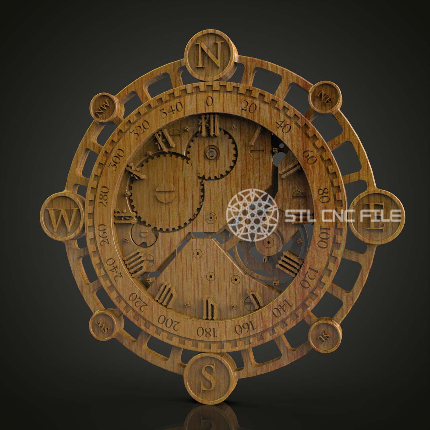 Maritime Compass Clock, STL Model, CNC Router Engraving File for Nautical Wall Art, Artcam Aspire Compatible, Wood Engraving