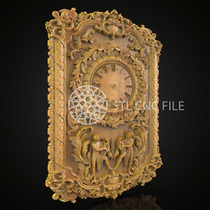 Baroque Style Clock Engraving STL - Ornate Wood Carving CNC Model, Artcam and Aspire Compatible, Grand Wall Decor