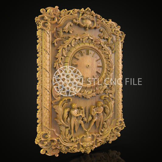 Baroque Style Clock Engraving STL - Ornate Wood Carving CNC Model, Artcam and Aspire Compatible, Grand Wall Decor
