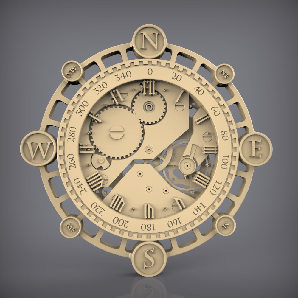Maritime Compass Clock, STL Model, CNC Router Engraving File for Nautical Wall Art, Artcam Aspire Compatible, Wood Engraving