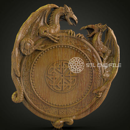 Mystical Dragon Circle STL Model, CNC Router Engraving File for Fantasy Wood Art, Artcam & Aspire Wall Decor, Magical CNC Sculpture Design