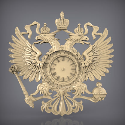 Regal Eagle Crest Clock, STL Model for CNC Engraving, Artcam and Aspire Compatible, Wood Wall Art