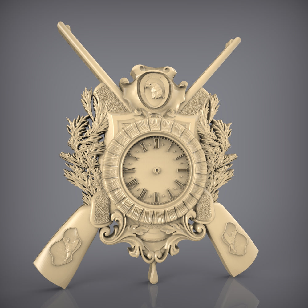 Ornamental Firearms and Leaf Clock STL Model for CNC Routing and Wood Art - Digital File for Artcam and Aspire