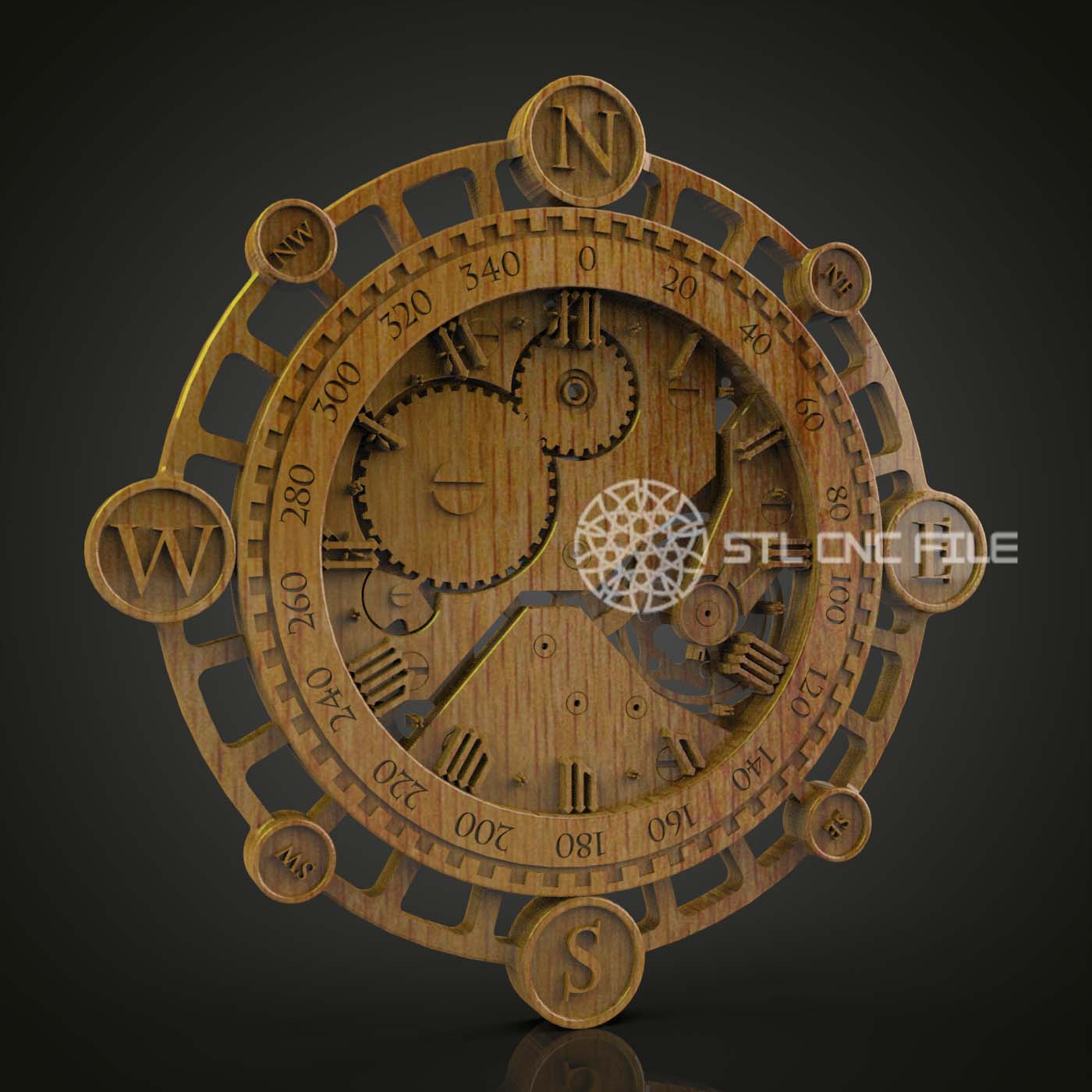 Maritime Compass Clock, STL Model, CNC Router Engraving File for Nautical Wall Art, Artcam Aspire Compatible, Wood Engraving